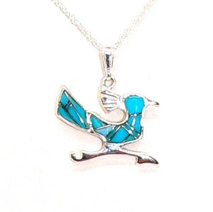 Roadrunner inlay pendant necklace in turquoise, opal & sterling silver (Made in the USA)