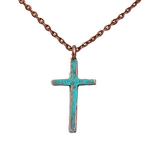 Load image into Gallery viewer, Hammered patina copper cross necklace (USA)
