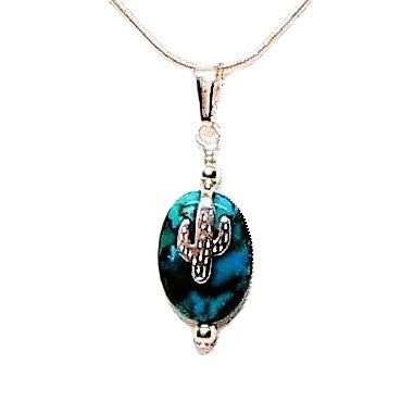 Turquoise & double-sided sterling silver saguaro cactus pendant necklace