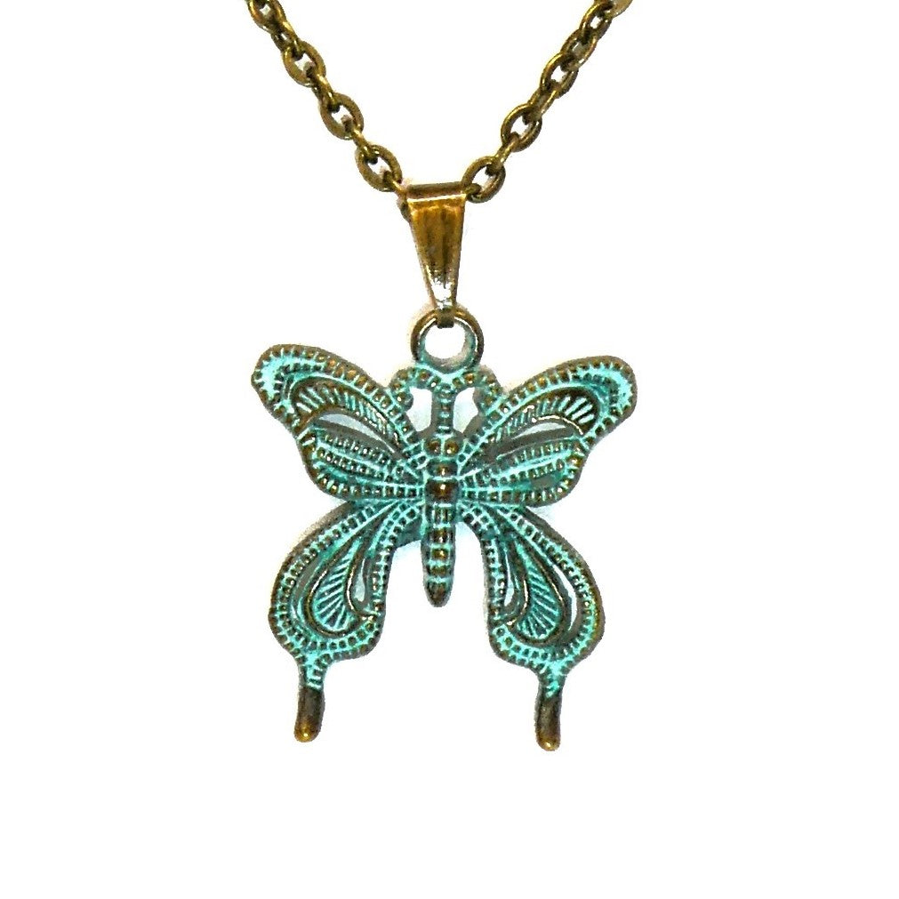 Patina bronze butterfly necklace