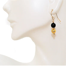 Load image into Gallery viewer, Black Murano (Venetian) glass &amp; 14K GF &amp; GP earrings

