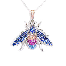 Load image into Gallery viewer, Pavé CZ &amp; sterling silver plate wasp pendant necklace
