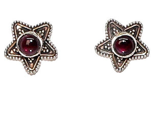 Garnet & sterling silver celestial star post earrings