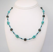 Load image into Gallery viewer, Kingman turquoise &amp; spiderweb jasper (Arizona-mined) gemstones necklace
