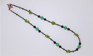 Mojave green turquoise, petrified wood & peridot (Arizona-mined) gemstones necklace