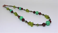 Load image into Gallery viewer, Mojave green turquoise, petrified wood &amp; peridot (Arizona-mined) gemstones necklace
