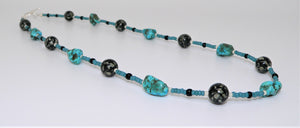 Kingman turquoise & spiderweb jasper (Arizona-mined) gemstones necklace