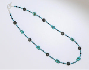 Kingman turquoise & spiderweb jasper (Arizona-mined) gemstones necklace