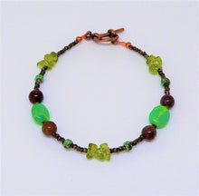 Load image into Gallery viewer, Mojave green turquoise, petrified wood &amp; peridot (Arizona-mined) gemstones bracelet
