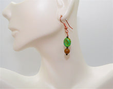 Load image into Gallery viewer, Mojave green turquoise, petrified wood or peridot (Arizona-mined) gemstones earrings
