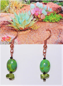 Mojave green turquoise, petrified wood or peridot (Arizona-mined) gemstones earrings