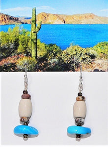 Sleeping Beauty turquoise, ivoryite, & wild horse (Arizona-mined) gemstones earrings