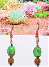 Load image into Gallery viewer, Mojave green turquoise, petrified wood or peridot (Arizona-mined) gemstones earrings
