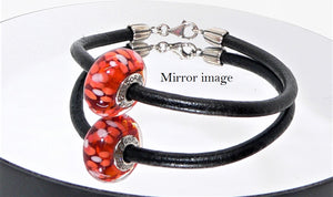 Genuine Pandora© leather & sterling silver starter bracelet with Murano glass bead