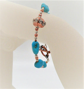 Campitos turquoise, copper & sterling silver mixed media bracelet