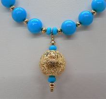 Load image into Gallery viewer, Sleeping Beauty turquoise (Globe, AZ) &amp; 14K gold necklace
