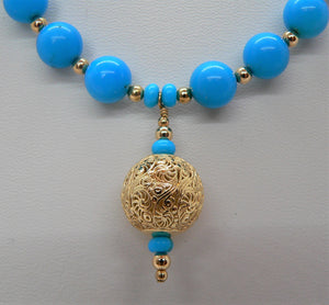 Sleeping Beauty turquoise (Globe, AZ) & 14K gold necklace