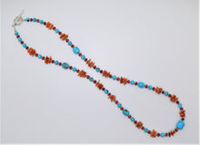 Load image into Gallery viewer, Blue turquoise &amp; spiny oyster shell necklace in sterling silver
