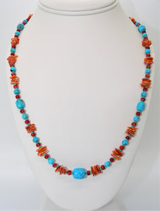 Blue turquoise & spiny oyster shell necklace in sterling silver