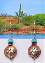 Load image into Gallery viewer, Campitos turquoise, copper &amp; sterling silver mixed-media earrings with French wires
