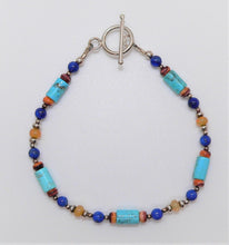 Load image into Gallery viewer, Turquoise, opal, lapis, shell &amp; sterling silver bracelet
