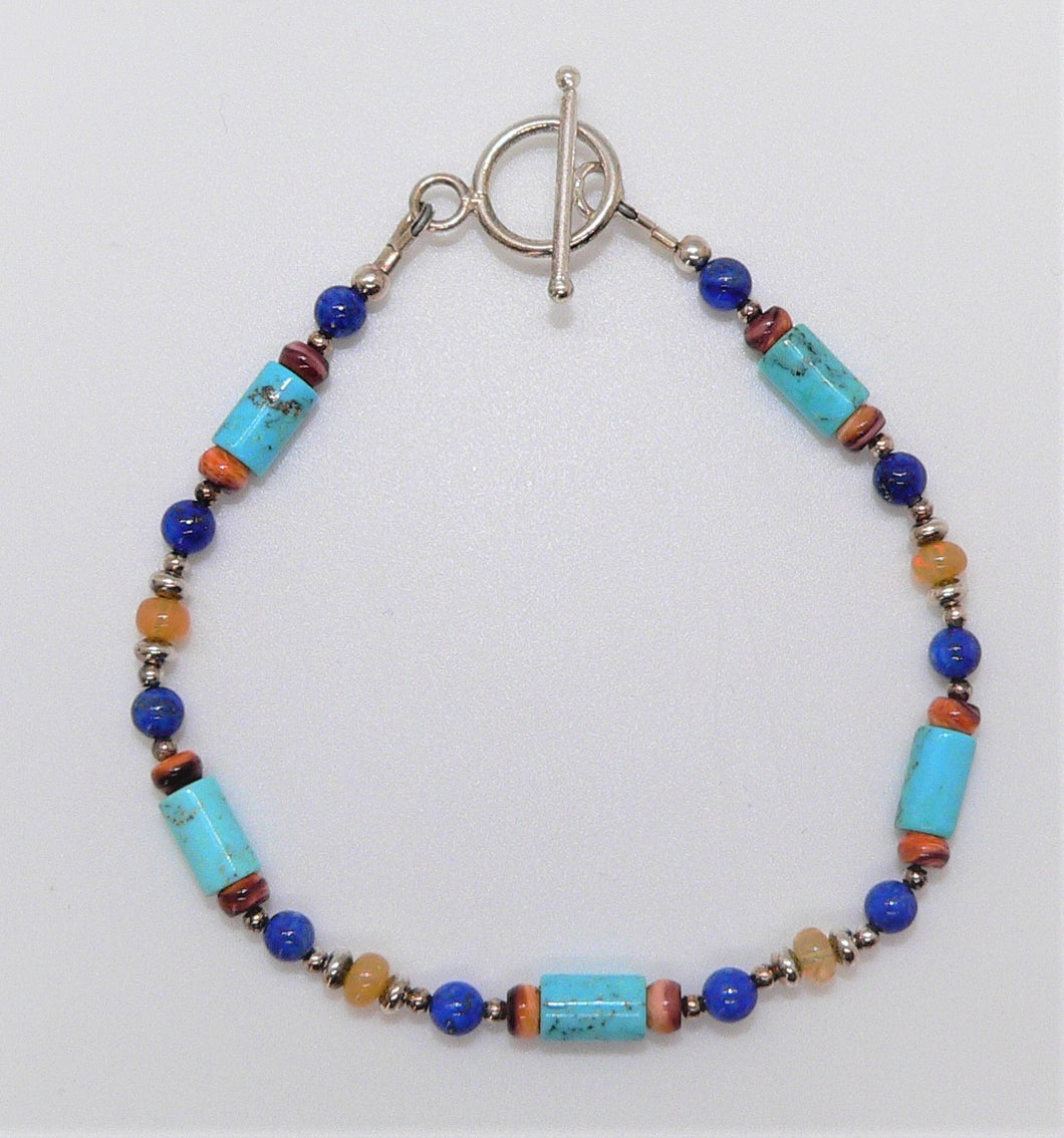Turquoise, opal, lapis, shell & sterling silver bracelet