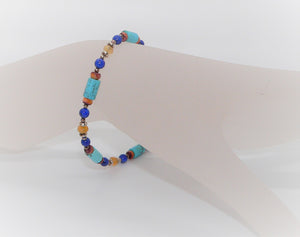 Turquoise, opal, lapis, shell & sterling silver bracelet