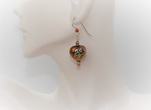 Load image into Gallery viewer, Mixed media heart-shaped copper &amp; sterling silver bead French wire earrings
