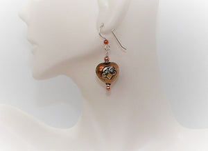 Mixed media heart-shaped copper & sterling silver bead French wire earrings