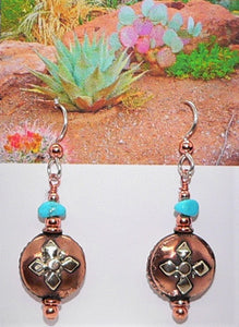 Campitos turquoise, copper & sterling silver mixed-media earrings with French wires
