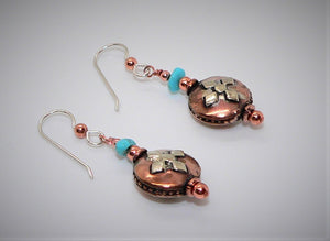 Campitos turquoise, copper & sterling silver mixed-media earrings with French wires