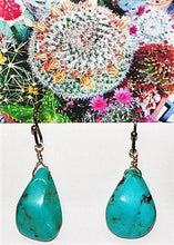 Load image into Gallery viewer, Teardrop shape turquoise earrings in brass with French wires
