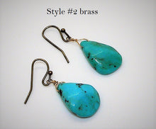 Load image into Gallery viewer, Teardrop shape turquoise earrings in brass with French wires
