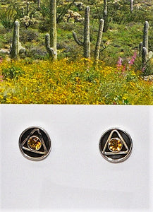 Brilliant cut inset citrine sterling post earrings