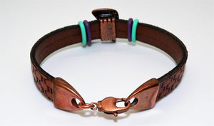 Equestrian-style flat leather bracelets with copper horsehead detail