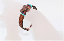 Load image into Gallery viewer, Equestrian-style flat leather bracelets with copper horsehead detail

