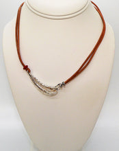 Load image into Gallery viewer, Smooth or suede leather silver feather necklaces
