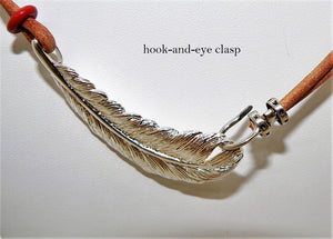 Smooth or suede leather silver feather necklaces