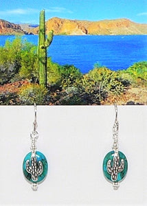 Turquoise & double-sided sterling silver saguaro cactus earrings