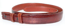 Load image into Gallery viewer, Lizard skin leather western-style ranger belt in saddle color for men or women - size 34

