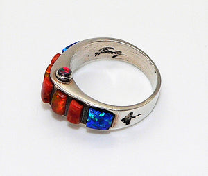 Native American handmade opal & spiny oyster shell "mountain" ring (size 7.5)