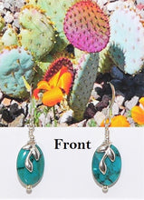 Load image into Gallery viewer, Oval turquoise with two-sided sterling leaf bail on French wires

