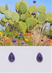 Charoite teardrop stud earrings with sterling silver posts