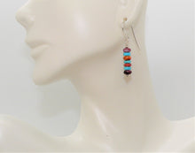 Load image into Gallery viewer, Turquoise &amp; spiny oyster shell dangle rondelle earrings with sterling French wires
