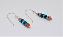 Load image into Gallery viewer, Turquoise &amp; spiny oyster shell dangle rondelle earrings with sterling French wires
