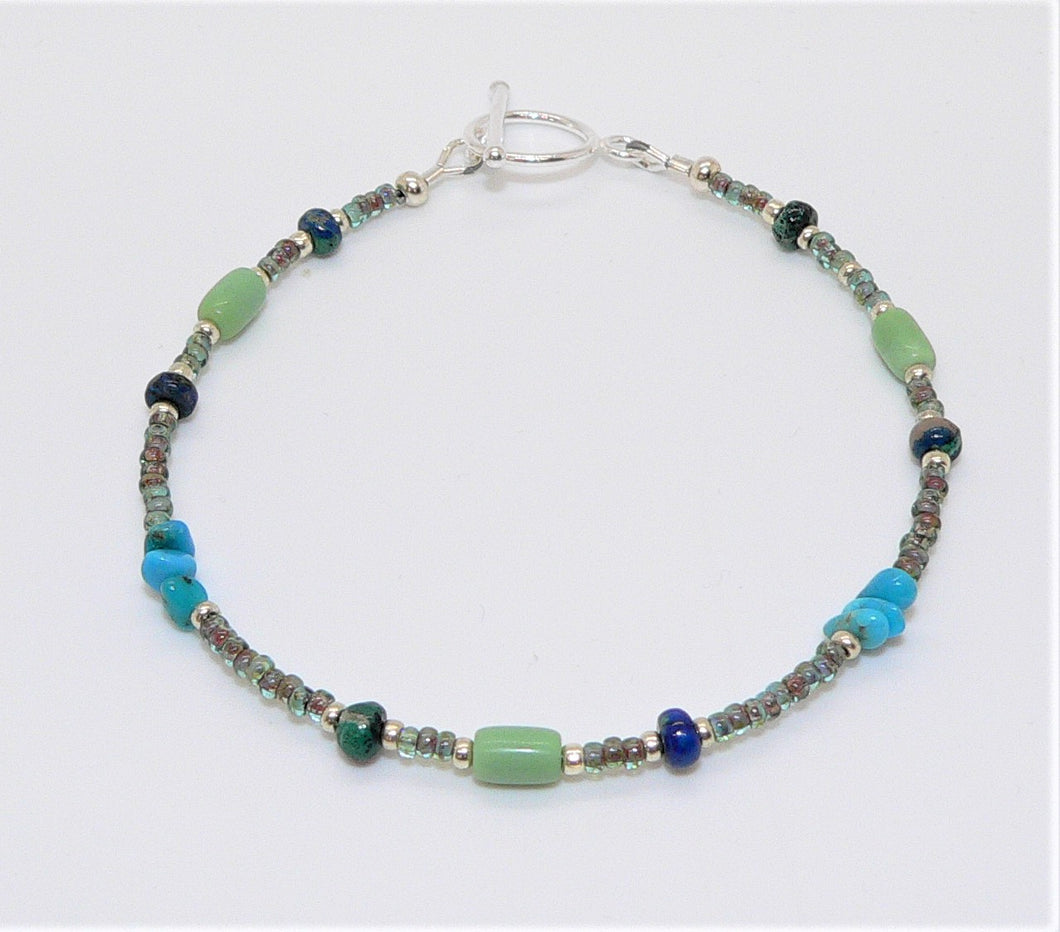 Sleeping Beauty turquoise, alunite, & azurite-malachite (Arizona-mined) gemstones bracelet