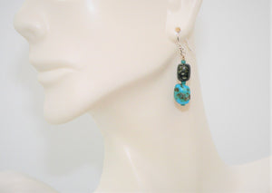 Kingman turquoise & spiderweb jasper (Arizona-mined) gemstones earrings