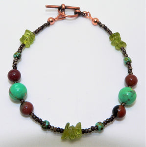 Mojave green turquoise, petrified wood & peridot (Arizona-mined) gemstones bracelet