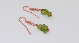 Arizona-mined peridot earrings with copper French wires