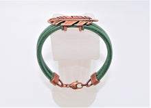 Load image into Gallery viewer, Leather &amp; metal feather bangle bracelet - size small
